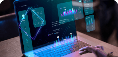 Laptop with hand hovering